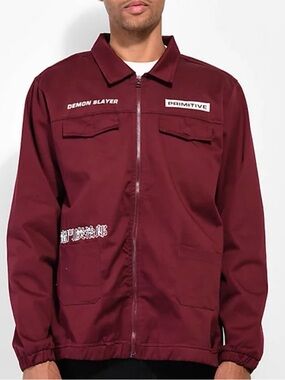 Primitive Demon Slayer Tanjiro Utility Jacket Burgundy Mens L NWT